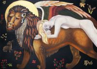 Daniel  PORADA - obrazy - Naga kobieta z lwem w raju